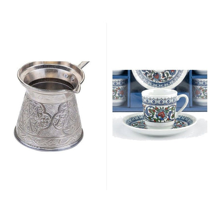 KayaHome Cezve No 6 Induktion 350 ml Mokka-Set mit 6 Moccatassen – Tassen-Set Topkapi