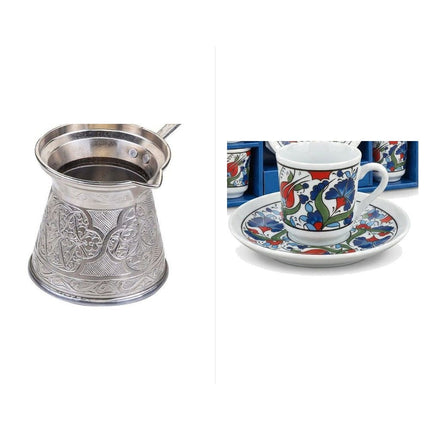 KayaHome Cezve No 6 Induktion 350 ml Mokka-Set mit 6 Moccatassen – Tassen-Set Tulip