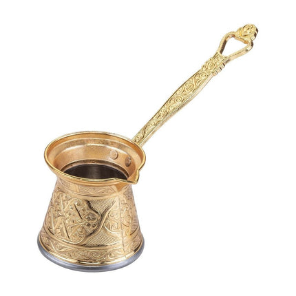 KayaHome Kupfer Cezve No 6 Gold 350 ml Mokka-Set mit 6 Moccatassen – Tassen-Set Topkapi