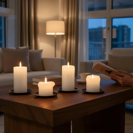 Kerzenhalter schwarz 4 Stück Stumpenkerzen Teller Kerzenteller Weihnachten 12 cm (Kerzenhalter) kaufen bei Linkreich – Jetzt entdecken!