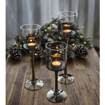 Kerzenleuchter aus Glas 3er Set Kerzenglas Windlicht Weihnachten silber Stumpenkerzen (Kerzenhalter) kaufen bei Linkreich – Jetzt entdecken!