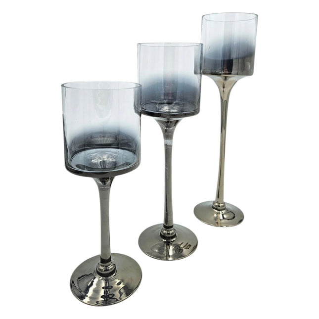 Kerzenleuchter aus Glas 3er Set Kerzenglas Windlicht Weihnachten silber Stumpenkerzen (Kerzenhalter) kaufen bei Linkreich – Jetzt entdecken!