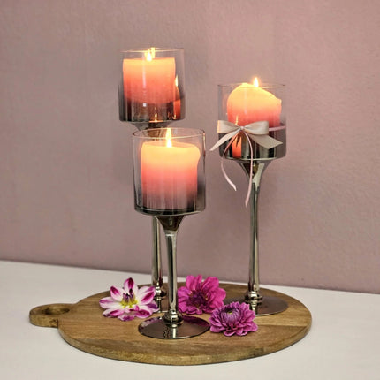 Kerzenleuchter aus Glas 3er Set Kerzenglas Windlicht Weihnachten silber Stumpenkerzen (Kerzenhalter) kaufen bei Linkreich – Jetzt entdecken!