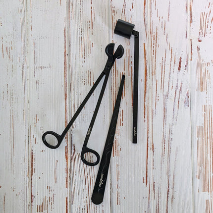 Kerzenpflege-Set Schwarz – Dochtschere, Kerzenlöscher & Dochtheber für Duftkerzen