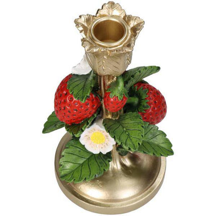 Kerzenständer - Erdbeergold – 20 cm – Verspielter Kerzenhalter mit Erdbeer - Motiv – Rot - Gold – Für Stabkerzen – Wohnaccessoire & Geschenkidee (Plant) kaufen bei Linkreich – Jetzt entdecken!