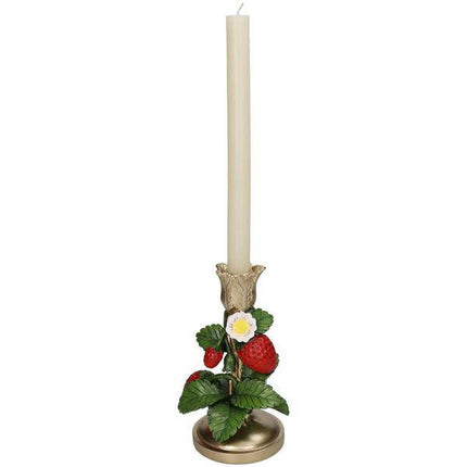 Kerzenständer - Erdbeergold – 20 cm – Verspielter Kerzenhalter mit Erdbeer - Motiv – Rot - Gold – Für Stabkerzen – Wohnaccessoire & Geschenkidee (Plant) kaufen bei Linkreich – Jetzt entdecken!