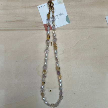 SEO. Kette große Perlen Atelier de Poulet - Weiß - Beige - Rosa Linkreich