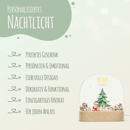 SEO. Kinder LED Nachtlicht mit Sockel aus Holz - "Geschenktiere" - Linkreich