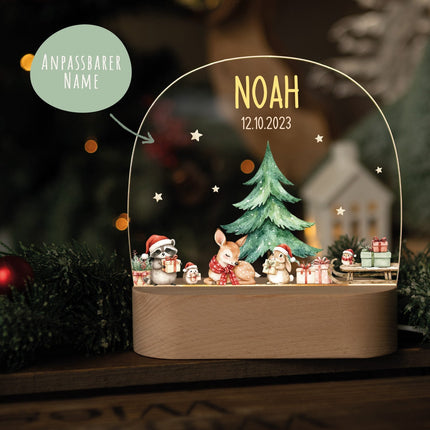 SEO. Kinder LED Nachtlicht mit Sockel aus Holz - "Geschenktiere" - Linkreich