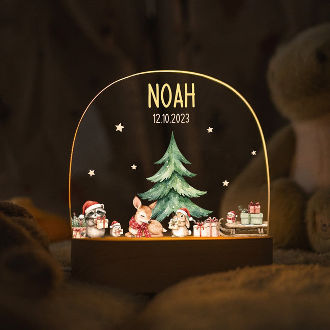 SEO. Kinder LED Nachtlicht mit Sockel aus Holz - "Geschenktiere" - Linkreich