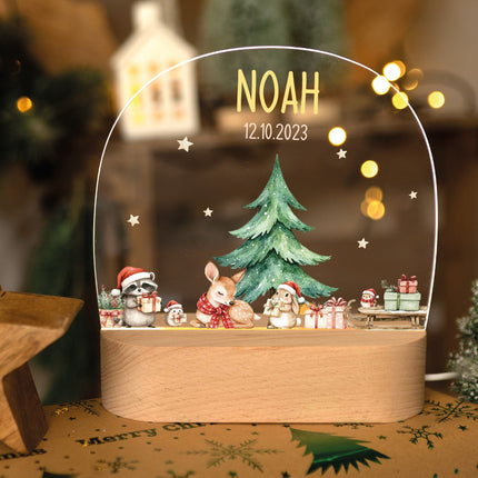 SEO. Kinder LED Nachtlicht mit Sockel aus Holz - "Geschenktiere" - Linkreich