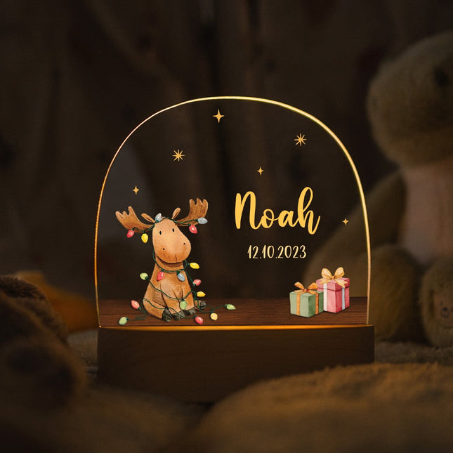 SEO. Kinder LED Nachtlicht mit Sockel aus Holz - "Hirsch Lichterkette" - Linkreich