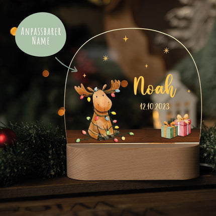 SEO. Kinder LED Nachtlicht mit Sockel aus Holz - "Hirsch Lichterkette" - Linkreich