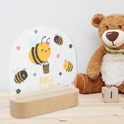SEO. Kinder LED Nachtlicht mit Sockel aus Holz im Biene Design - Linkreich