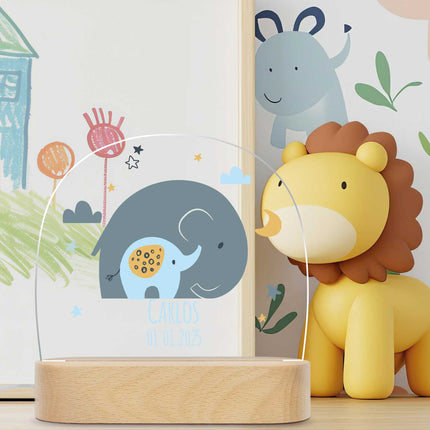 SEO. Kinder LED Nachtlicht mit Sockel aus Holz im Elefant Design - Rosa Linkreich