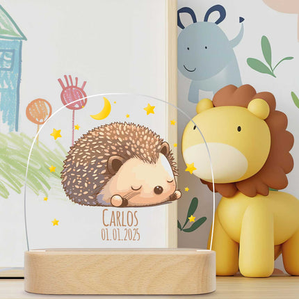 SEO. Kinder LED Nachtlicht mit Sockel aus Holz im Igel Design - Linkreich