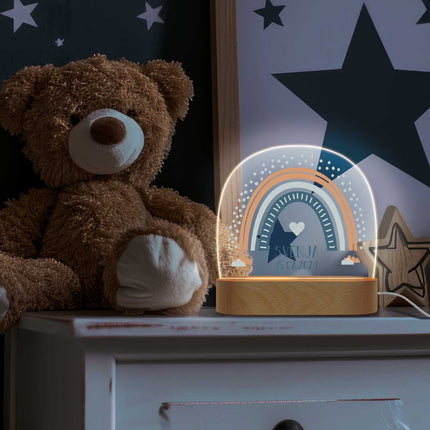 SEO. Kinder LED Nachtlicht mit Sockel aus Holz im Regenbogen Design - Rot Linkreich