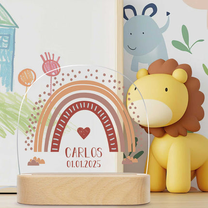 SEO. Kinder LED Nachtlicht mit Sockel aus Holz im Regenbogen Design - Rot Linkreich