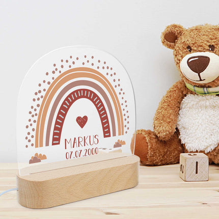 SEO. Kinder LED Nachtlicht mit Sockel aus Holz im Regenbogen Design - Rot Linkreich