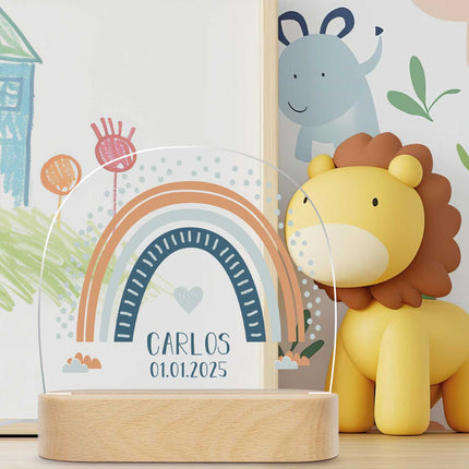 SEO. Kinder LED Nachtlicht mit Sockel aus Holz im Regenbogen Design - Rot Linkreich