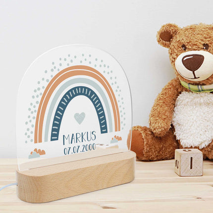 SEO. Kinder LED Nachtlicht mit Sockel aus Holz im Regenbogen Design - Rot Linkreich
