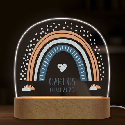 SEO. Kinder LED Nachtlicht mit Sockel aus Holz im Regenbogen Design - Blau Linkreich