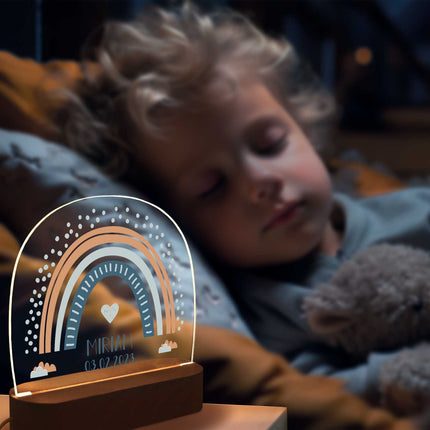 SEO. Kinder LED Nachtlicht mit Sockel aus Holz im Regenbogen Design - Rot Linkreich