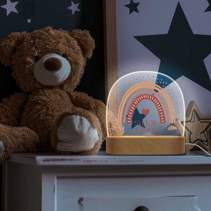 SEO. Kinder LED Nachtlicht mit Sockel aus Holz im Regenbogen Design - Rot Linkreich