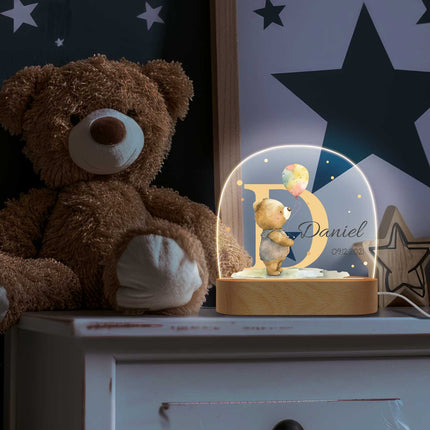 SEO. Kinder LED Nachtlicht mit Sockel aus Holz - "Initial Tiere" - Schaf Linkreich