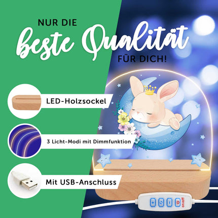 SEO. Kinder LED Nachtlicht mit Sockel aus Holz - "Mond Tiere" - Waschbär Linkreich