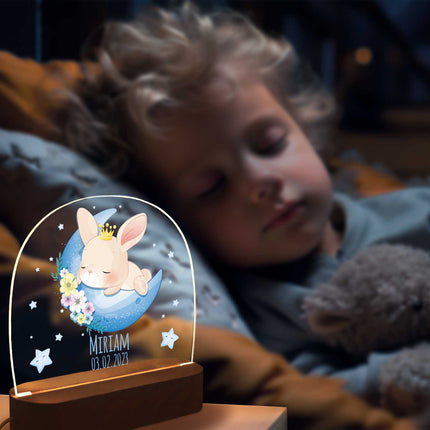 SEO. Kinder LED Nachtlicht mit Sockel aus Holz - "Mond Tiere" - Waschbär Linkreich