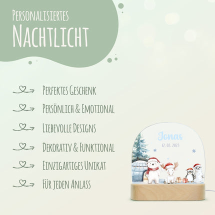 SEO. Kinder LED Nachtlicht mit Sockel aus Holz - "Nordpol" - Linkreich