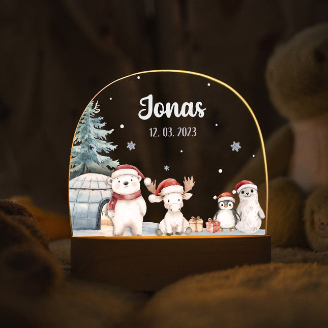 SEO. Kinder LED Nachtlicht mit Sockel aus Holz - "Nordpol" - Linkreich