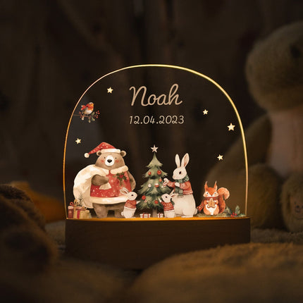 SEO. Kinder LED Nachtlicht mit Sockel aus Holz - "Pullovertiere" - Linkreich