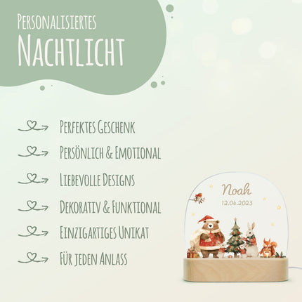 SEO. Kinder LED Nachtlicht mit Sockel aus Holz - "Pullovertiere" - Linkreich