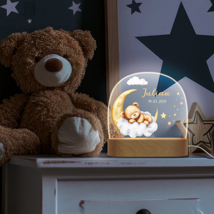 SEO. Kinder LED Nachtlicht mit Sockel aus Holz - "Schlafende Tiere" - Tiger Linkreich