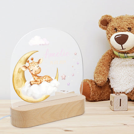 SEO. Kinder LED Nachtlicht mit Sockel aus Holz - "Schlafende Tiere" - Tiger Linkreich