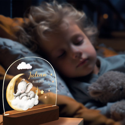 SEO. Kinder LED Nachtlicht mit Sockel aus Holz - "Schlafende Tiere" - Tiger Linkreich