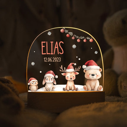 SEO. Kinder LED Nachtlicht mit Sockel aus Holz - "Schneetiere" - Linkreich