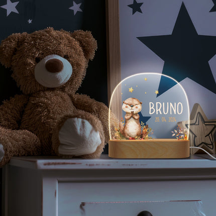 SEO. Kinder LED Nachtlicht mit Sockel aus Holz - "Waldtiere" - Reh Linkreich