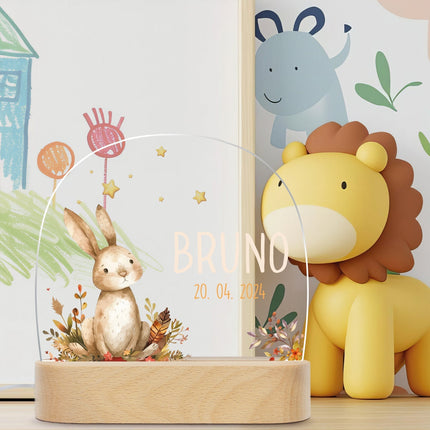 SEO. Kinder LED Nachtlicht mit Sockel aus Holz - "Waldtiere" - Reh Linkreich