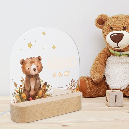 SEO. Kinder LED Nachtlicht mit Sockel aus Holz - "Waldtiere" - Reh Linkreich
