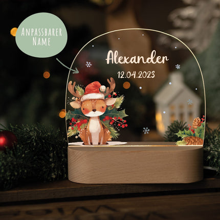 SEO. Kinder LED Nachtlicht mit Sockel aus Holz - "Weihnachtstiere" - Hirsch Linkreich