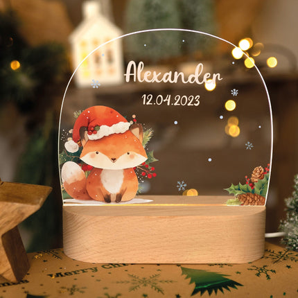 SEO. Kinder LED Nachtlicht mit Sockel aus Holz - "Weihnachtstiere" - Fuchs Linkreich