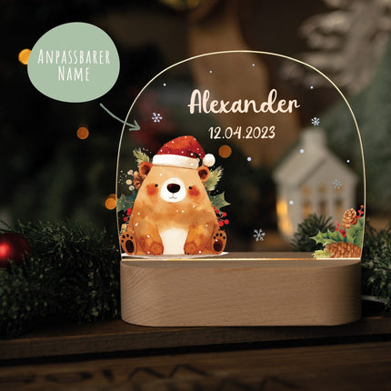 SEO. Kinder LED Nachtlicht mit Sockel aus Holz - "Weihnachtstiere" - Bär Linkreich
