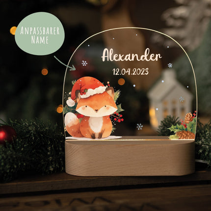 SEO. Kinder LED Nachtlicht mit Sockel aus Holz - "Weihnachtstiere" - Fuchs Linkreich