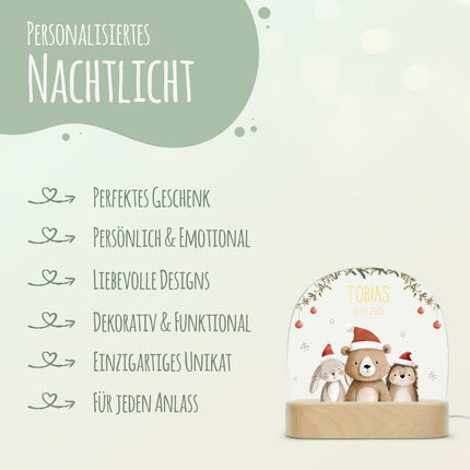 SEO. Kinder LED Nachtlicht mit Sockel aus Holz - "Weihnachtstrio" - Linkreich
