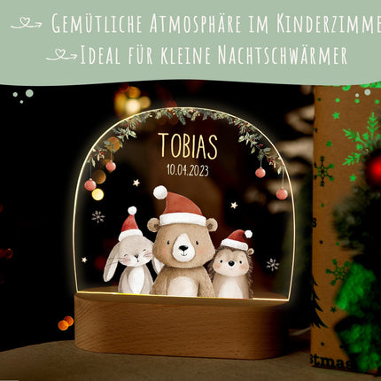 SEO. Kinder LED Nachtlicht mit Sockel aus Holz - "Weihnachtstrio" - Linkreich