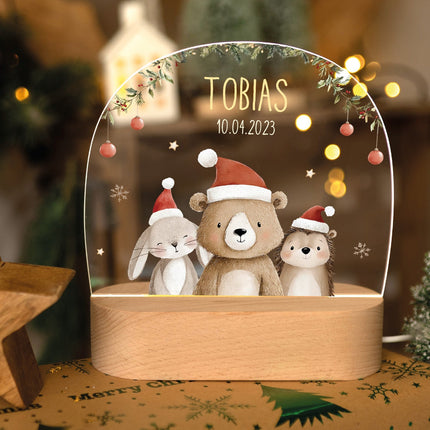SEO. Kinder LED Nachtlicht mit Sockel aus Holz - "Weihnachtstrio" - Linkreich