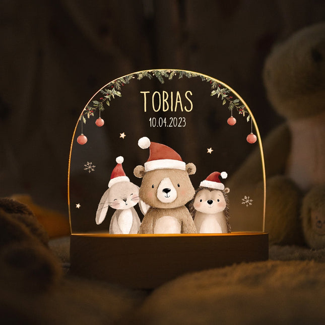 SEO. Kinder LED Nachtlicht mit Sockel aus Holz - "Weihnachtstrio" - Linkreich